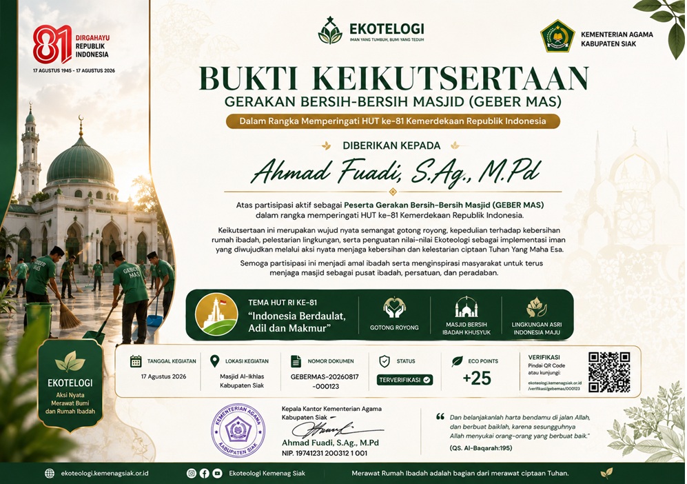Dokumentasi kegiatan Gerakan Bersih Masjid Kemenag Siak