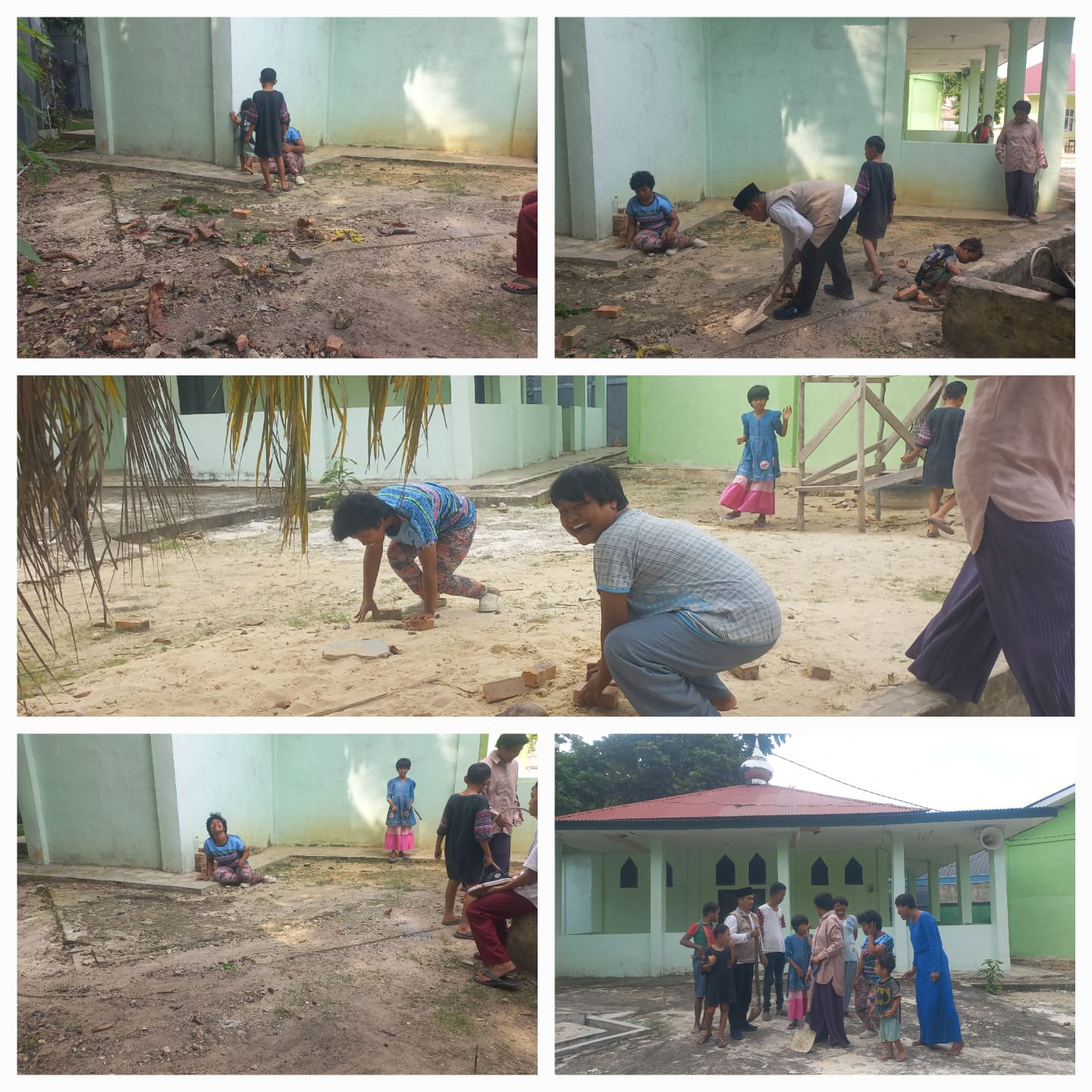 Gerakan Bersih-Bersih Masjid di Mushalla Al FAjar, Kecamatan Tualang — Aksi Penghuni Panti Asuhan Disabilitas dan SLB Fajar Amanah dan Penyuluh Agama KUA Tualang
