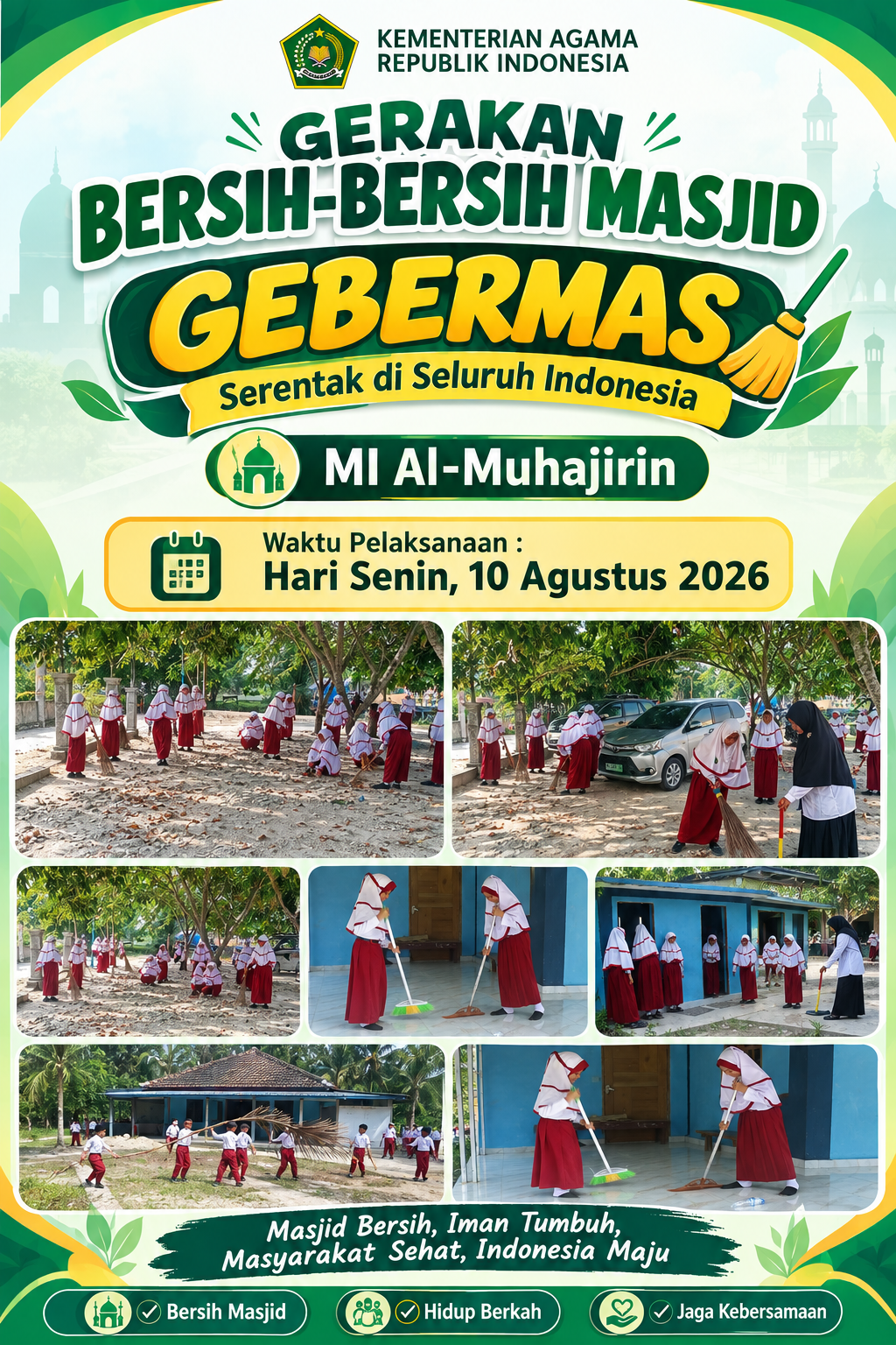 Gerakan Penghijauan di Masjid Al-Muhajirin, Kecamatan Bunga Raya — Aksi MI Al-Muhajirin