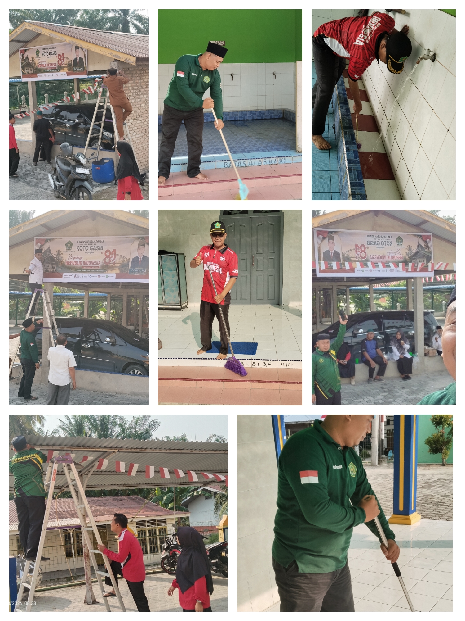 Gerakan Bersih-Bersih Masjid di Masjid Al Falah, Kecamatan Koto Gasib — Aksi Kepala KUA, Penyuluh, Staff dan Pengurus Masjid