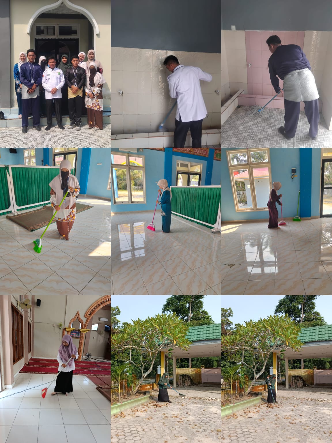 Gerakan Bersih-Bersih Masjid di Masjid Nurul Hikmah, Kecamatan Sungai Mandau — Aksi Penyuluh agama islam, KKN, dan masyarakat sekitar