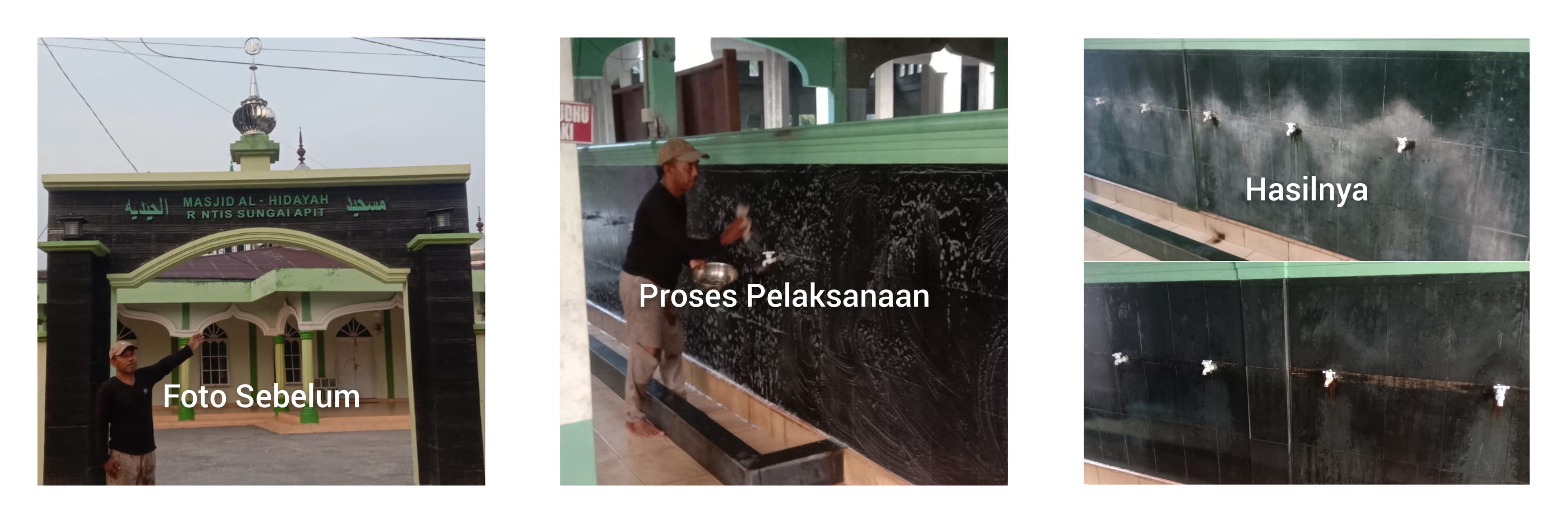 Gerakan Bersih-Bersih Masjid di Mesjid Alhidayah Rintis, Kecamatan Sungai Apit — Aksi Penyuluh agama islam Sungai Apit,dan pengurus mesjid Alhidayah Rintis