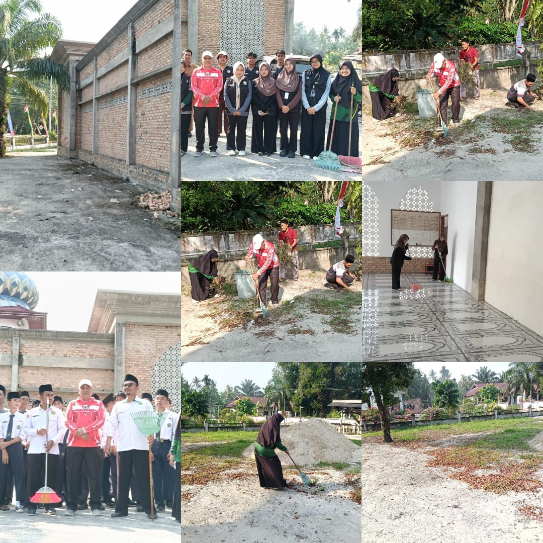 Gerakan Bersih-Bersih Masjid di masjid almuhajirin, Kecamatan Bunga Raya — Aksi Pengurus masjid, KUA kecamatan bungaraya, Mahasiswa Umri,pelajar