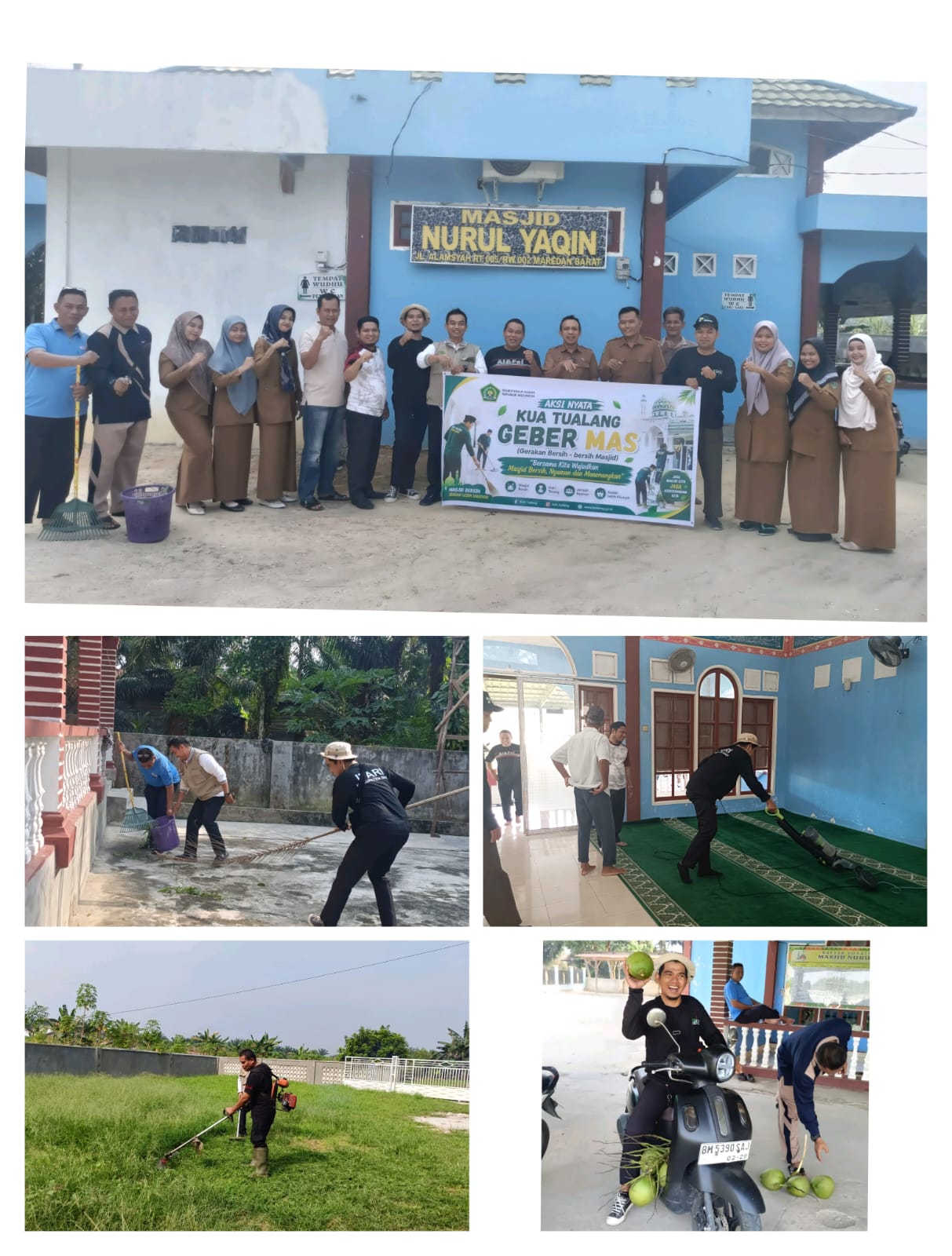 Gerakan Bersih-Bersih Masjid di MASJID NURUL YAQIN, Kecamatan Tualang — Aksi KEPALA, PENGHULU ,PENYULUH DAN STAF KUA KECAMATAN TUALANG